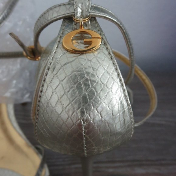 GUESS TINA Silver Reptile Strappy High Heel Sandals 8.5  Gold Charms - Picture 7 of 16